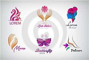 Vector set beauty salon logos, massagem spa icons. Labels and badges for healthy life and wellness business. Vector