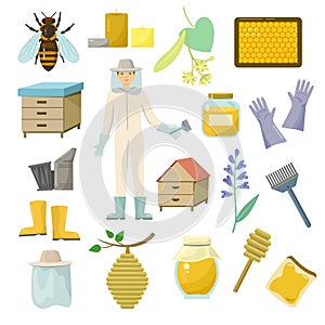 Vector set of beekeeping and apiculture design elements. Beeswax and honey clip art.