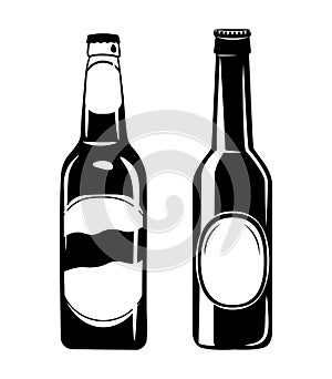 Vector set of beer bottles in ink hand drawn style. isolated on white.