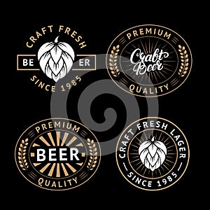 Vector set of beer labels in retro style. Vintage craft beer brewery emblems, logo, stickers and design elements