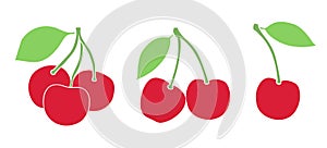 Vector Set of berries, a cherry, couple of cheries, a bunch - colorful icons on white background images