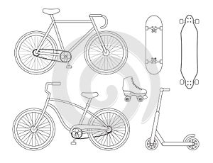 Vector set of bicycle skateboard scooter roller