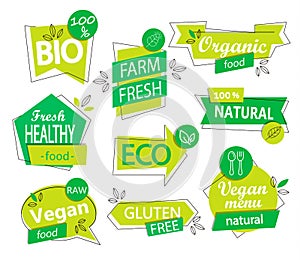 Vector set of bio, eco, organic stickers or logos.