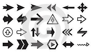 Vector set of black arrow icon illustrations on white background