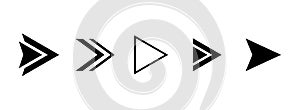 Vector set of black arrows. Right direction pointers. Isolated icons for app