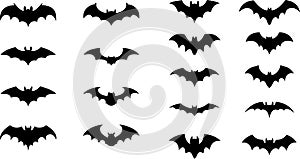 Vector set of black bat silhouette wings, a Halloween design element. photo