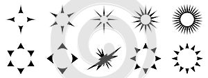 Vector set of black color star sunburst shape icon illustration abstract background art graphic design pattern