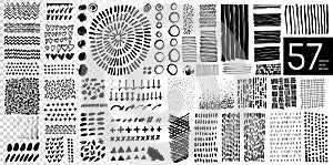 Vector set of black design elements and textures isolated on white background