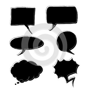 Vector Set of Black Doodle Comics Speech Bubbles. Comix Balloons.