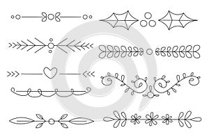 Vector set of black hand drawn dividers. Ornate border and frame elements. Wedding invitation, greeting card or page
