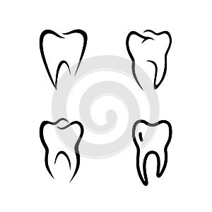 Vector set of black icons of a tooth - dentist clinic icon on white background