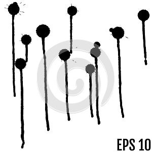 Vector set of black ink splash, blots and brush strokes, isolate