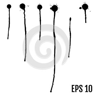 Vector set of black ink splash, blots and brush strokes, isolated on the white background. Series of vector splash, blots, brush