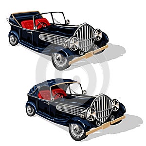 Vector set of black retro convertibles