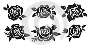 vector set of black rose flower silhouettes