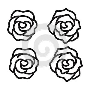 vector set of black rose flower silhouettes