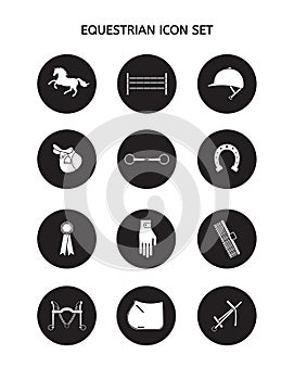 Vector set of black round equestrian equipment