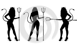 Vector set of black silhouette of a devil girl