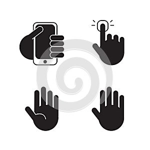 Vector set of black silhouette hand icons, signs