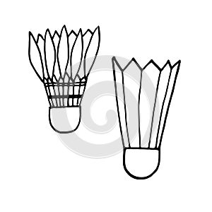 Vector set black and white badminton shuttlecocks with feathers