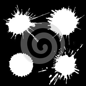 Vector set of black and white ink splash, blots and brush strokes, isolated on the white background. Series of vector splash, blot