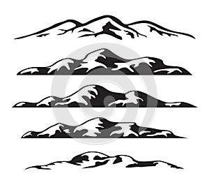 Vector set of black and white mountain silhouette