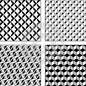 Vector set black and white optical illusions. Seamless texture.