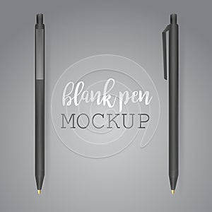 Vector Set of Blank Black Pens.Template for advertising and corporate identity.Mock Up Template Ready For Your Design. Vector