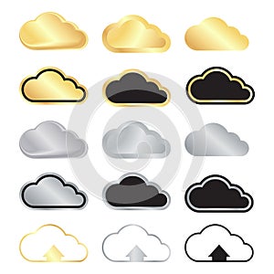 Vector set of blank gold and silver clouds and black with gold a
