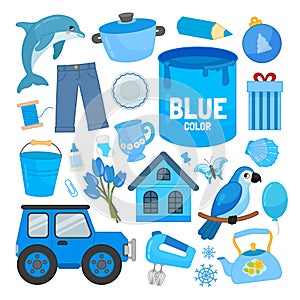 Vector set of blue color objects.