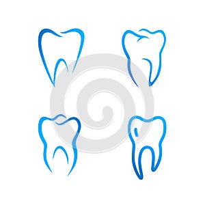 Vector set of blue icons of a tooth - dentist clinic icon on white background