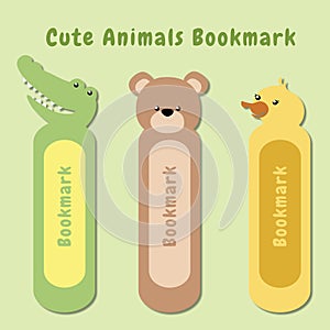 Vector set of bookmarks for children with cute animals theme. Colorful and cute stationery for kids.