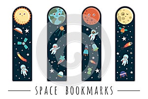 Vector set of bookmarks for children with outer space theme
