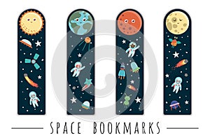 Vector set of bookmarks for children with outer space theme photo