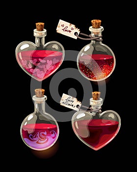 Vector set of bottles with love elixir