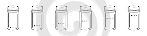 Set of bottles. Vector set of bottles with marks on the scale. Capacity with a scale. Sports dosed bottle. photo