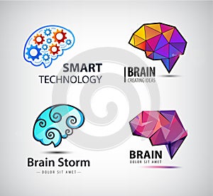 Vector set of brain, technology, brainstorm logo.