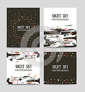 Vector set of bright hand drawn cards templates. Greeting card.