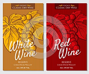 Vector set of bright labels for white and red wine