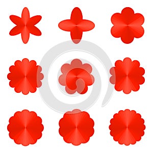 Vector set of bright red color icon of star flower with rays