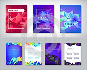 Vector set of brochure design templates, cover design, flyers. Abstract business flyer A4, geometric triangle facet