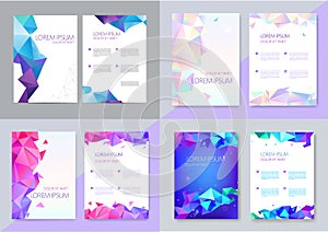 Vector set of brochure design templates, cover design, flyers. Abstract business flyer A4, geometric triangle facet