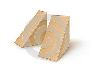 Vector Set of Brown Blank Cardboard Triangle Take Away Boxes Packaging For Sandwich, Food, Gift, Other Products Mock up