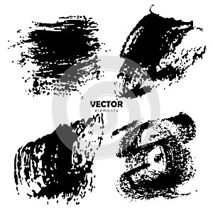 Vector Set of brush strokes Black color on white background. Hand painted grange elements. Ink drawing. Dirty artistic