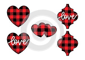 Vector set of Buffalo plaid Valentines day elements