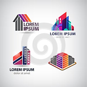 Vector set of building, houses, city, town logos, icons isolated