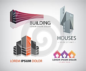 Vector set of building, houses, city, town logos, icons isolated