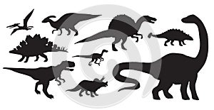 Vector set bundle of black dinosaurs silhouette