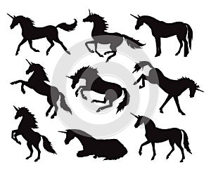 Vector set bundle of hand drawn unicorn silhouette