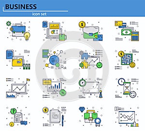 Vector set of business, finance and office icons in thin line style. Website UI and mobile web app icon. Outline design